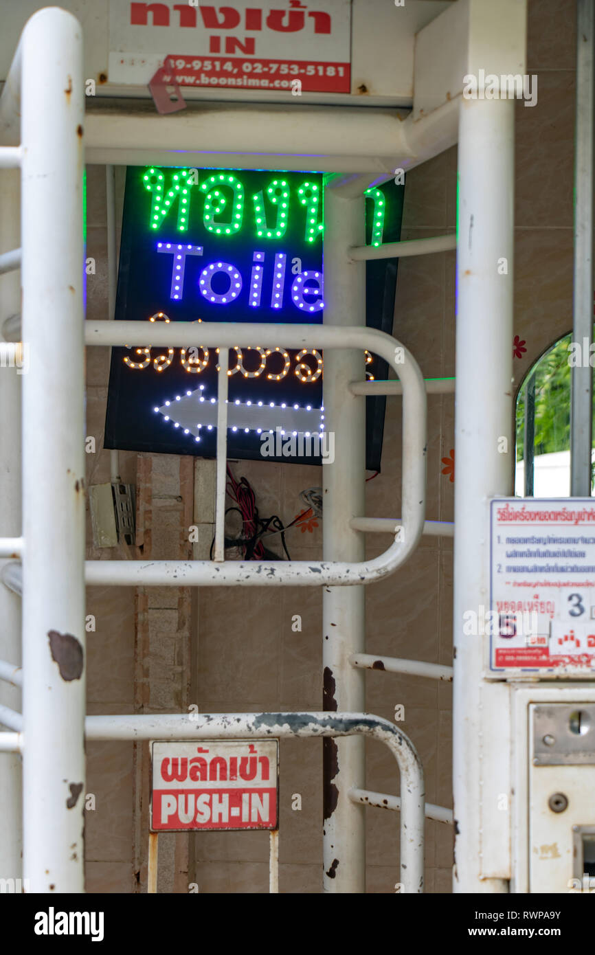 SAMUT SONGKHRAM, THAILAND, OCT 06 2018, Entrance to the public toilets. Stock Photo