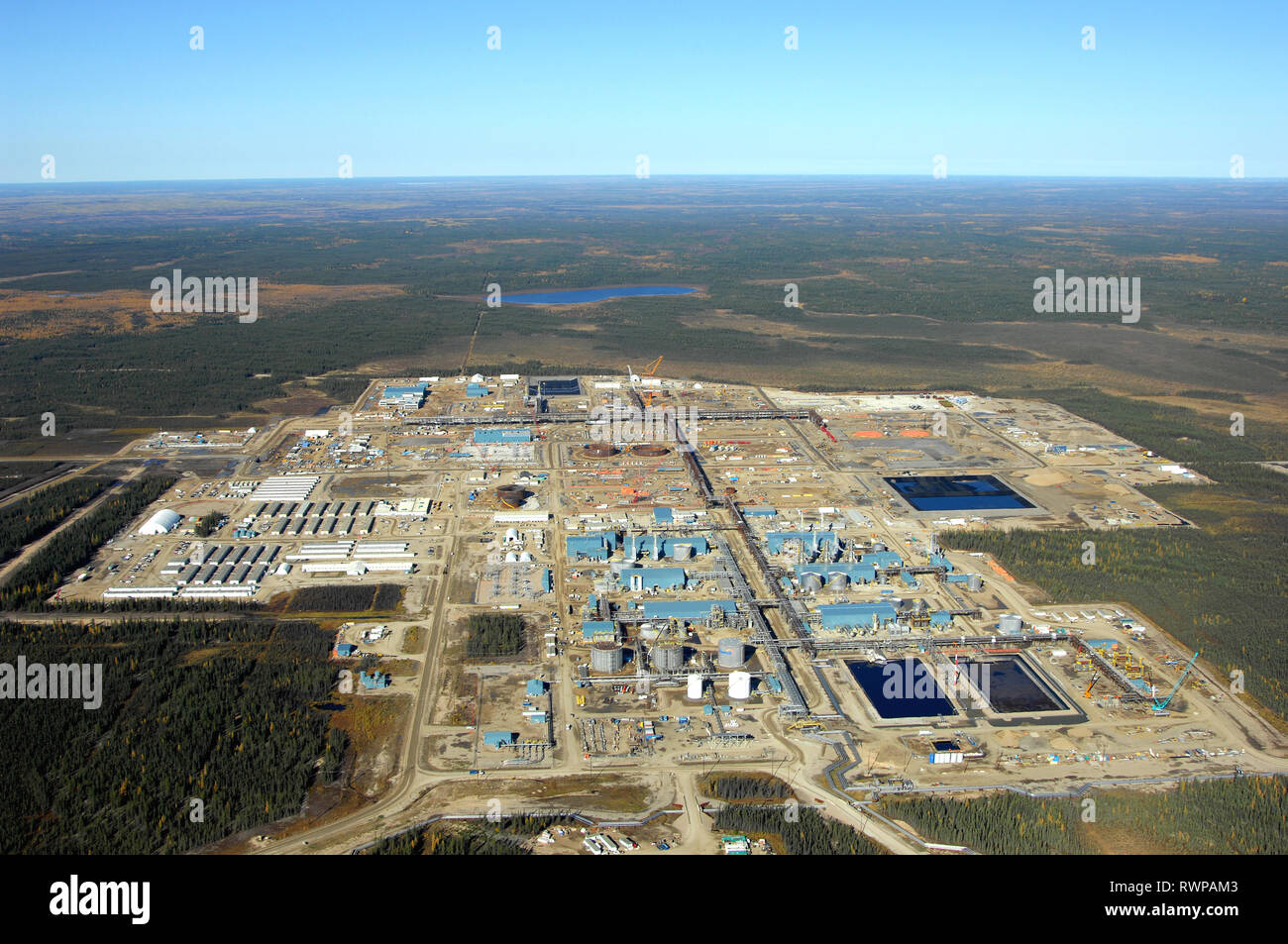aerial, Suncor Energy Firebag in situ oil sands plant Fort MacKay, Alberta Stock Photo