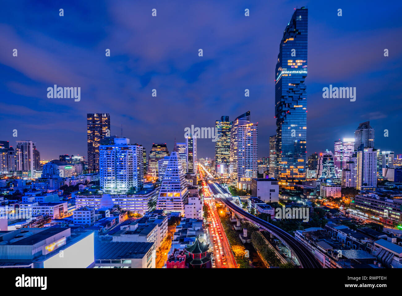 Cityscape of Bangkok, capital of Thailand at night time Stock Photo