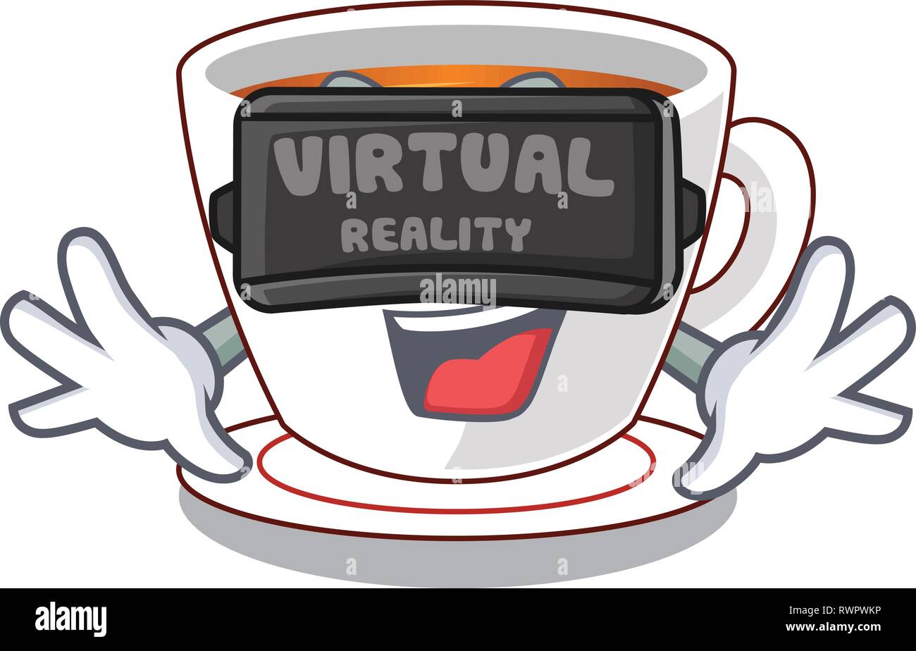 Virtual reality cup mint tea isolated with character Stock Vector Image