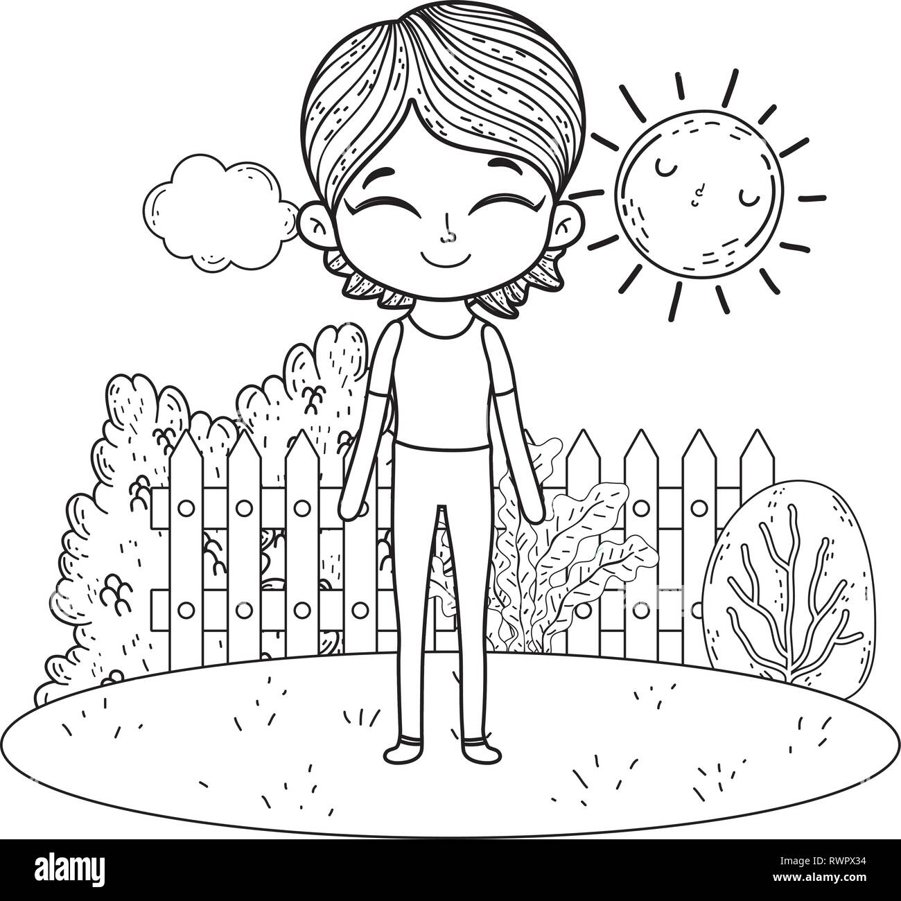 Cute Little Boy In The Landscape Stock Vector Image Art Alamy