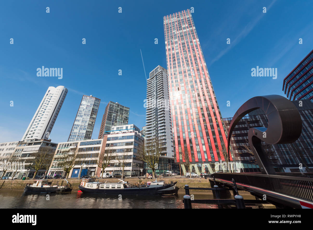Rotterdam, Netherlands - March 26, 2016 : The red apple modern residential tower in Rotterdam. designed by KCAP architects and Jan des Bouvrie Stock Photo