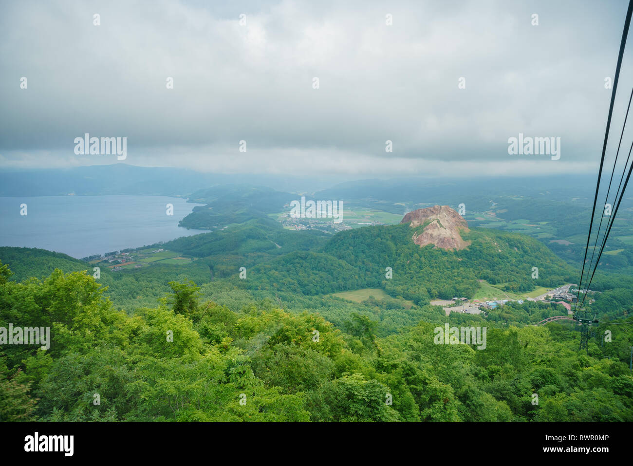 The beautiful Showa shinzan of Mount Usu area, view from a cable car at Hokkaido, Japan Stock Photo
