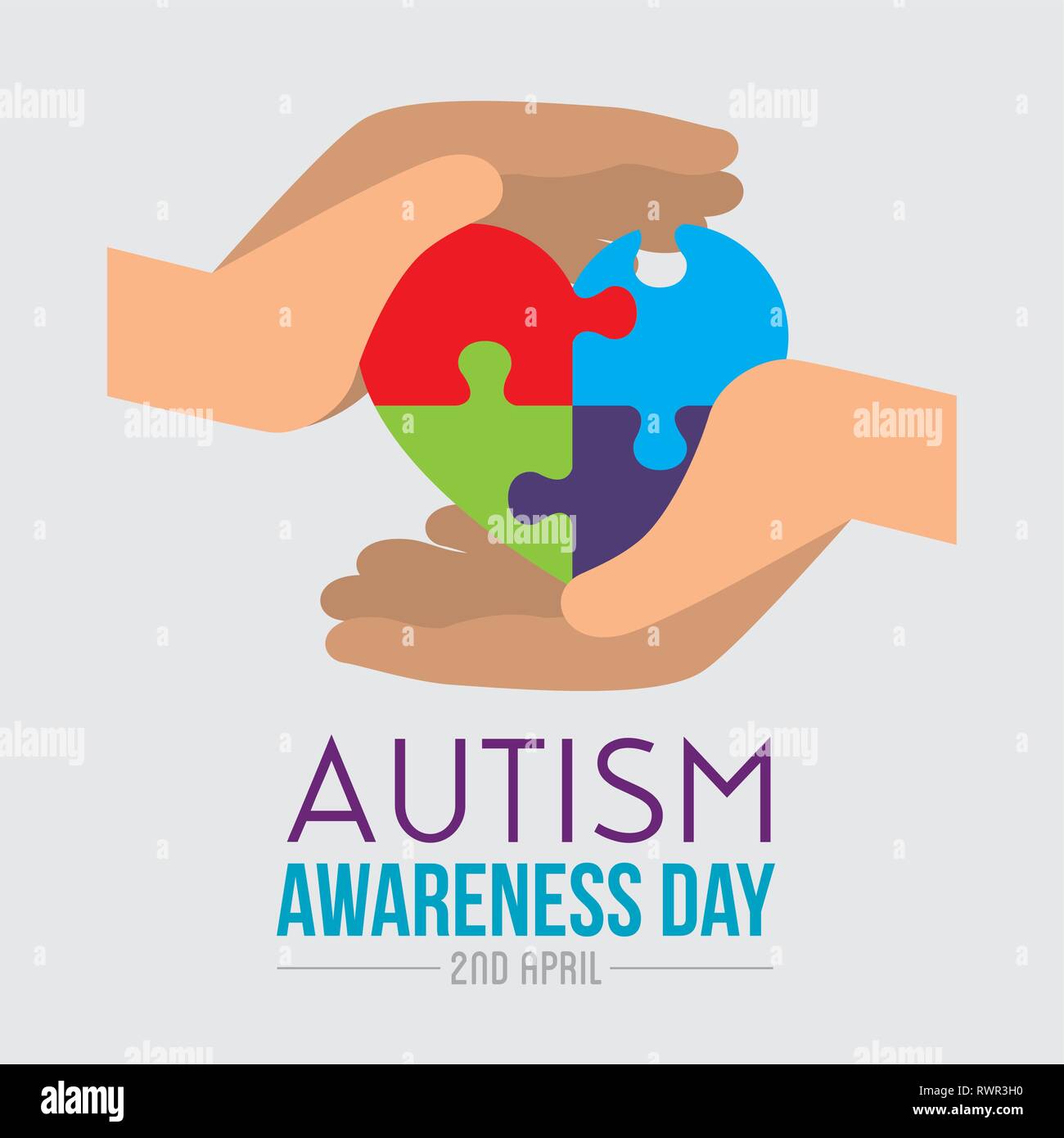 hands with heart puzzle to autism day vector illustration Stock Vector