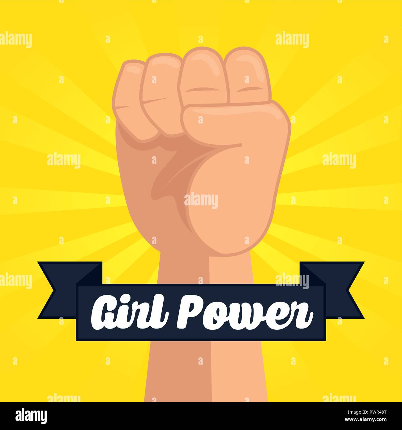 fist hand up and ribbon with girl power message vector illustration