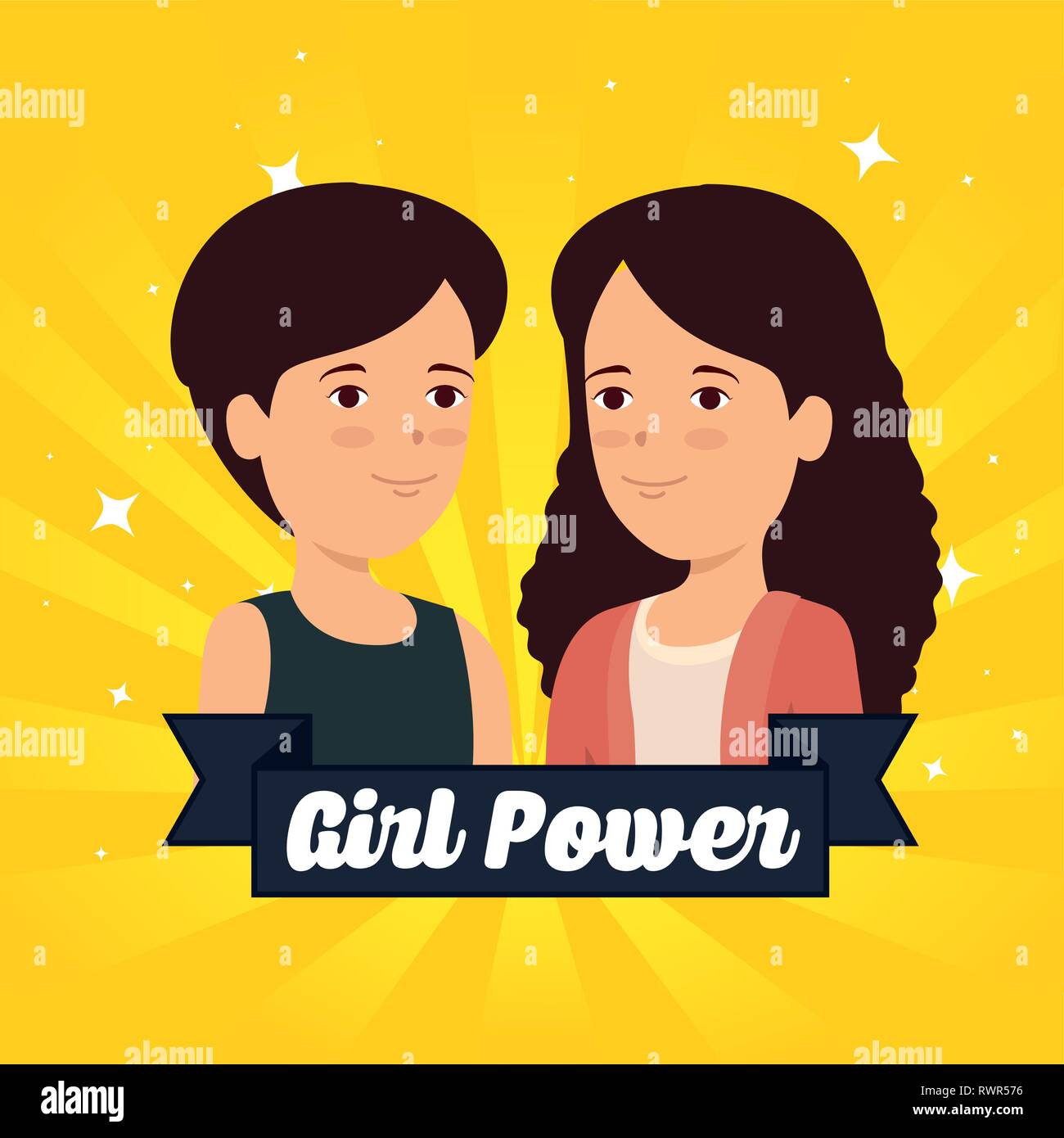 women and ribbon with girl power message vector illustration Stock