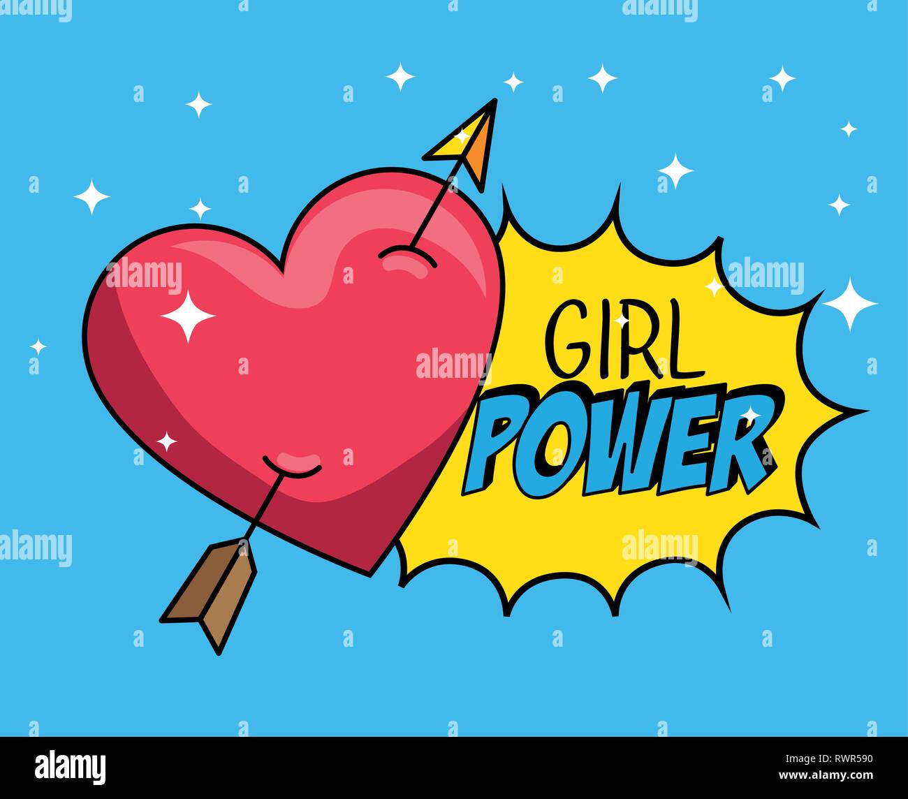 heart with arrow patch and girl power message vector illustration Stock