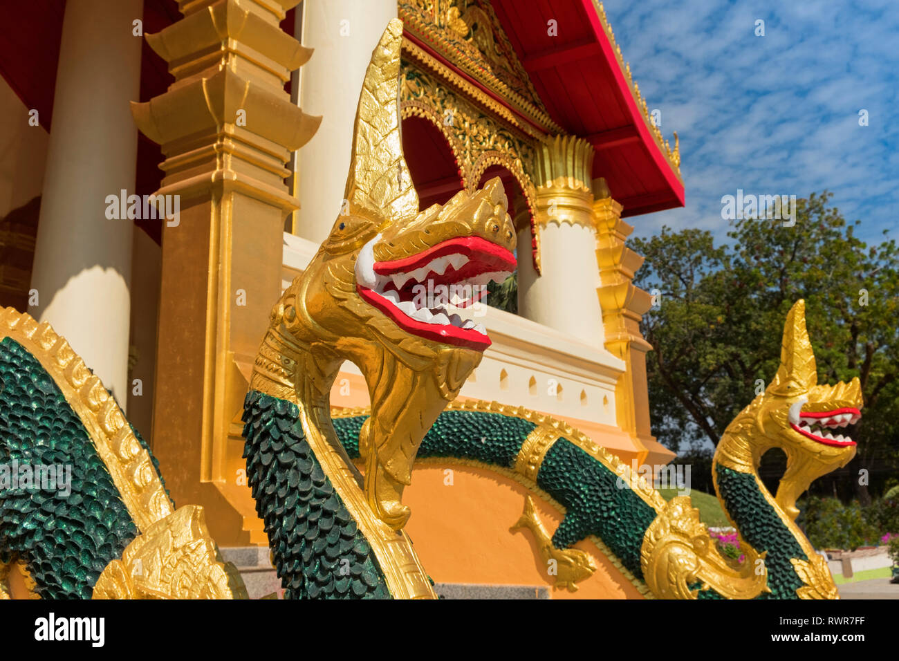 Phaya naga dragons Wat Ong Teu Vientiane Laos Stock Photo