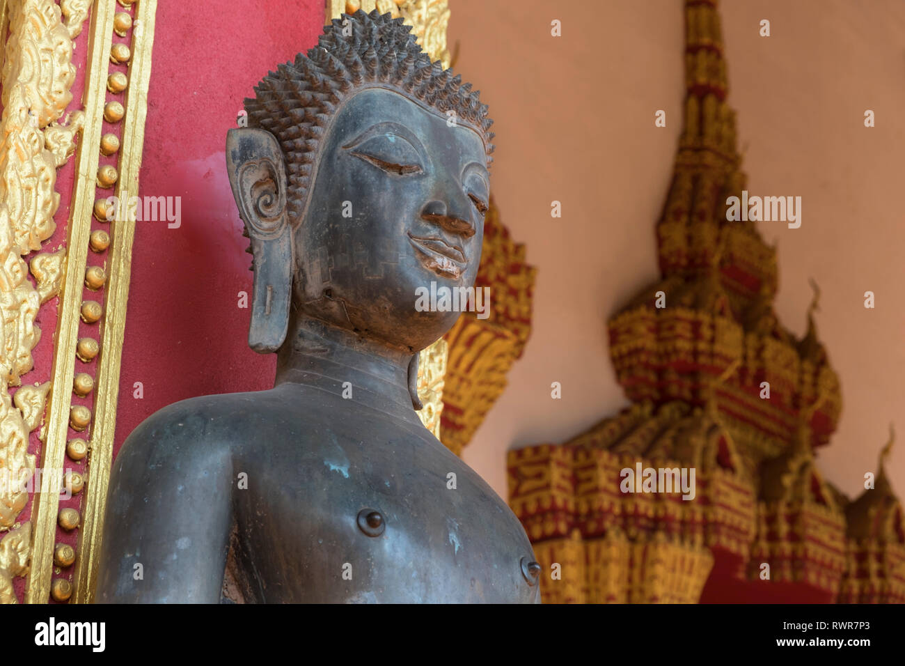 Buddha statue Wat Haw Pha Kaeo Vientiane Laos Stock Photo