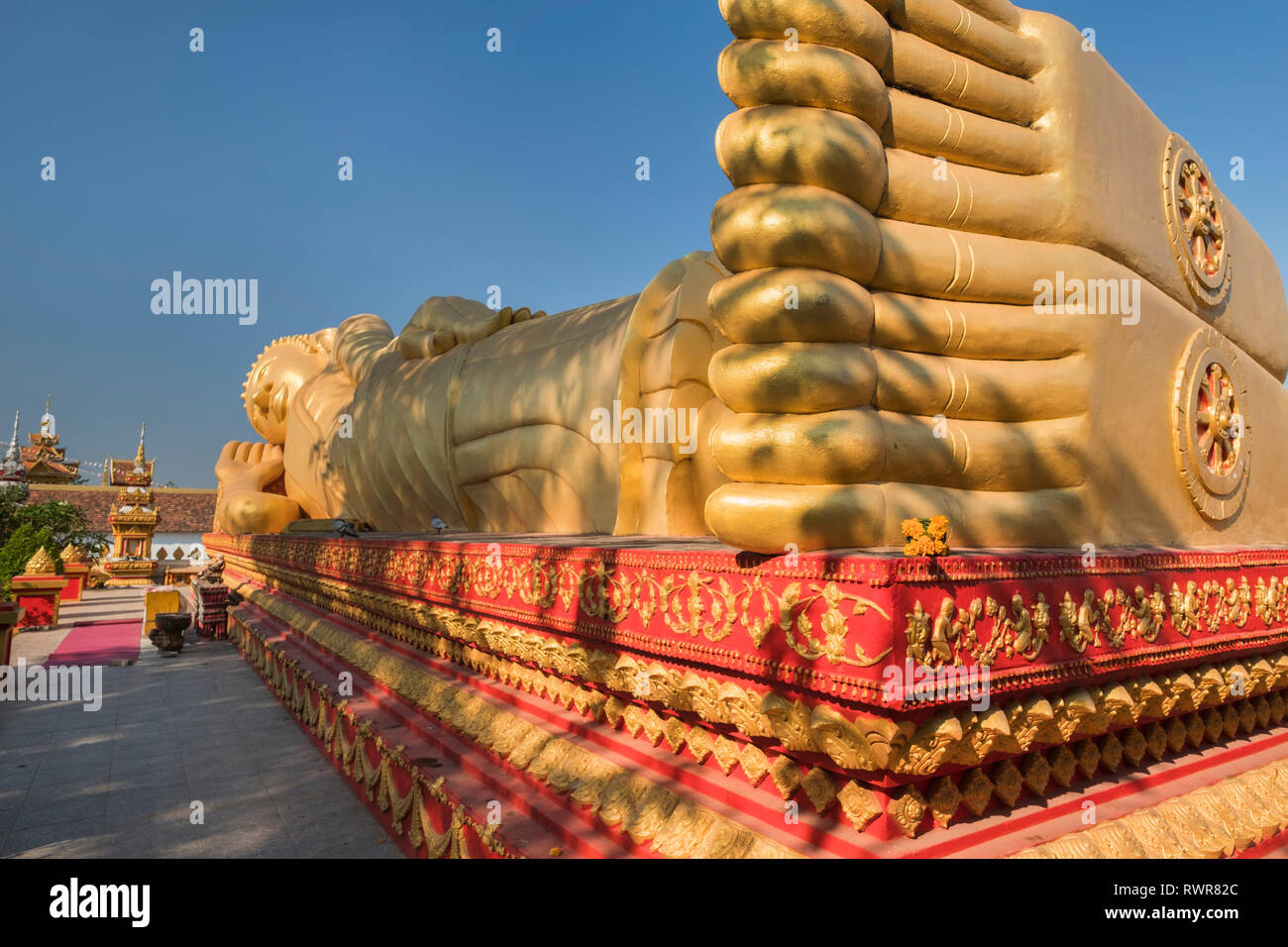Reclining Buddha Wat Pha That Luang Vientiane Laos Stock Photo
