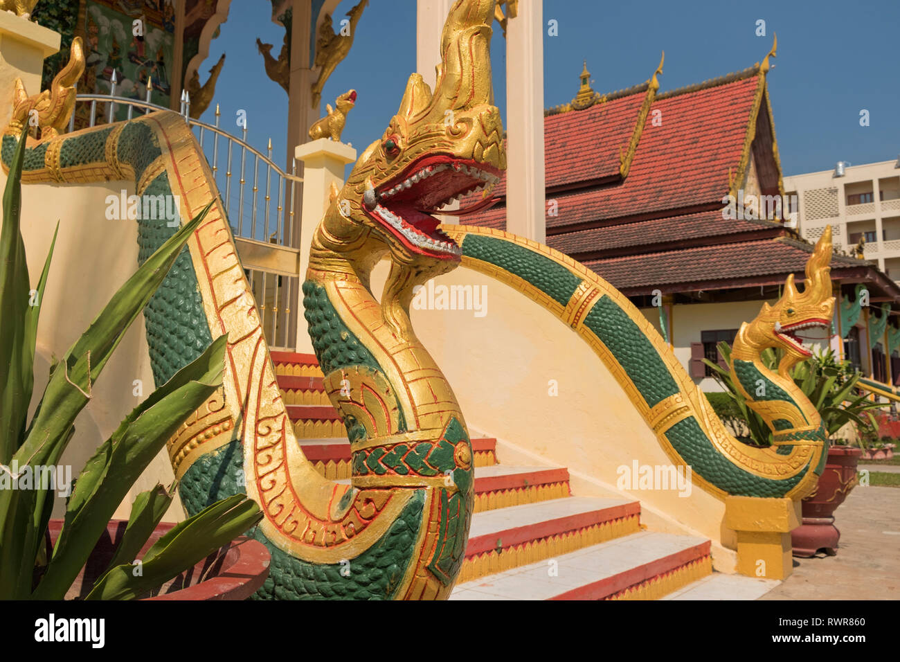 Phaya naga dragons Sithan Neua Temple Vientiane Laos Stock Photo