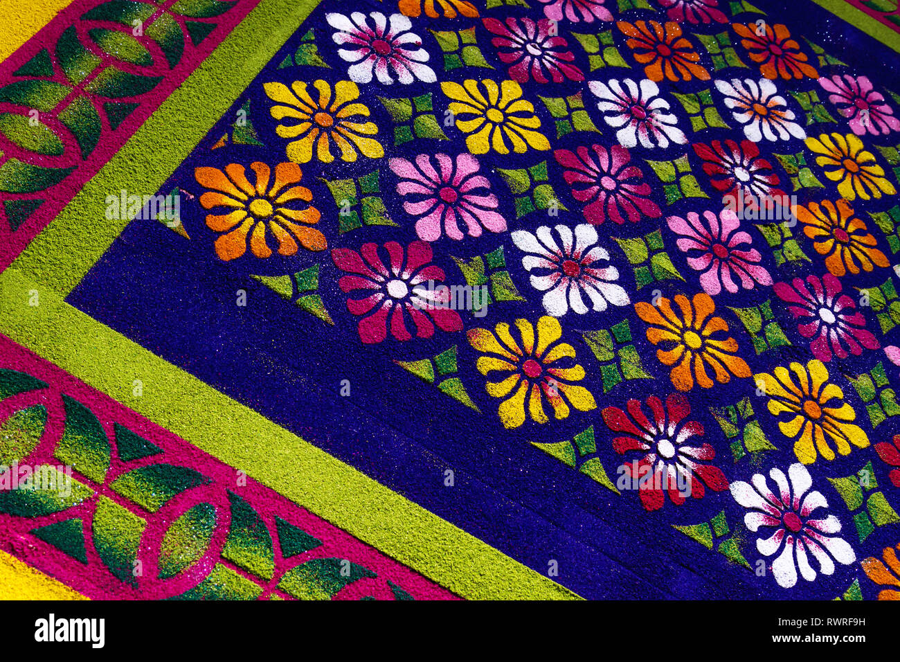 Alfobre, colorful sawdust carpet made for Semana Santa Easter in El
