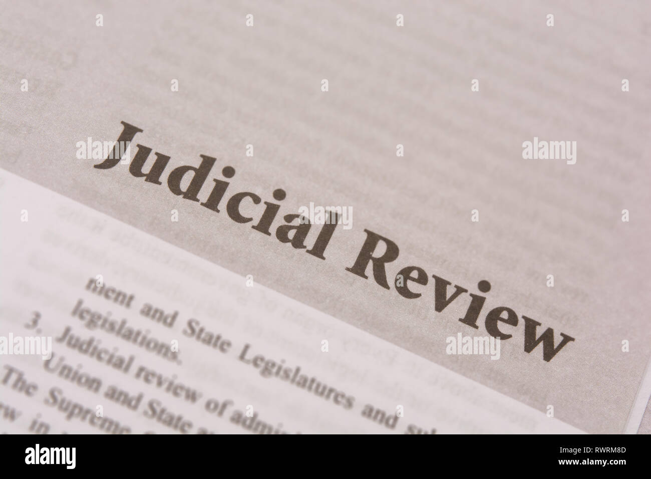 Maski,Karnataka,India - JANUARY,09,2019 : Judicial review printed on paper. Stock Photo