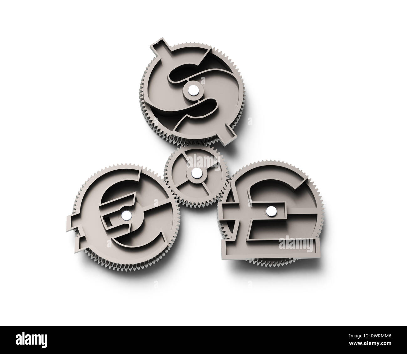 Gears with dollar sign, pound and euro symbol, isolated on white ...