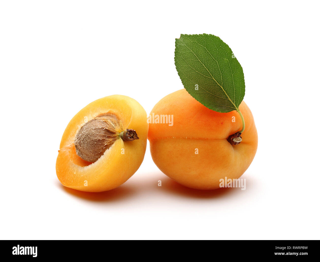 Fresh apricot fruits with leaf isolated on white background Stock Photo ...
