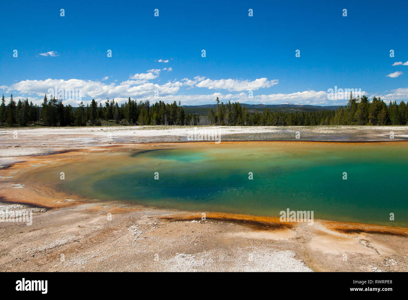 Colourful thermal spring located in the Grand Prismatic Spring area of ...