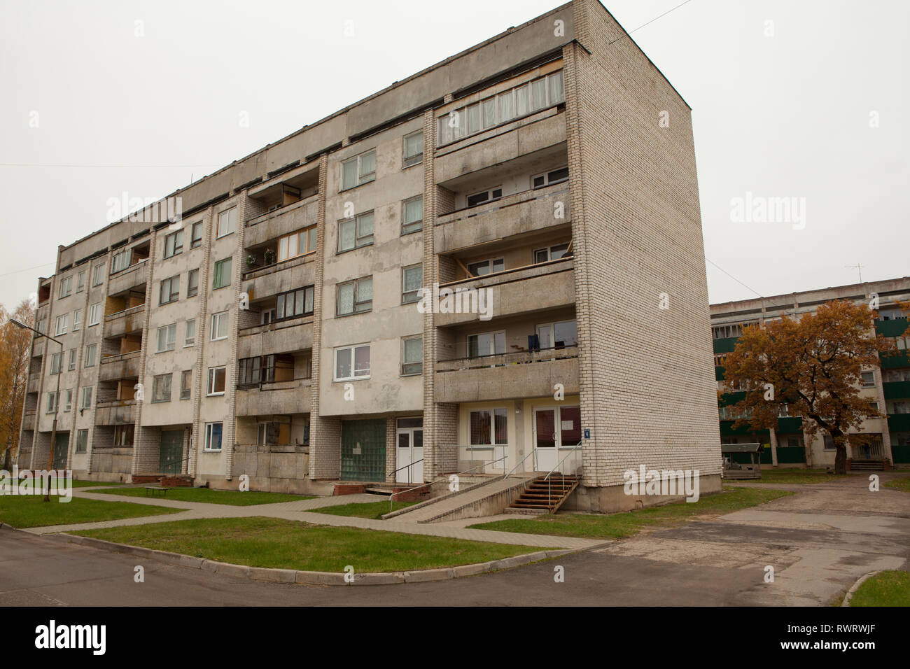 Social housing apartment block, Latvia Stock Photo Alamy