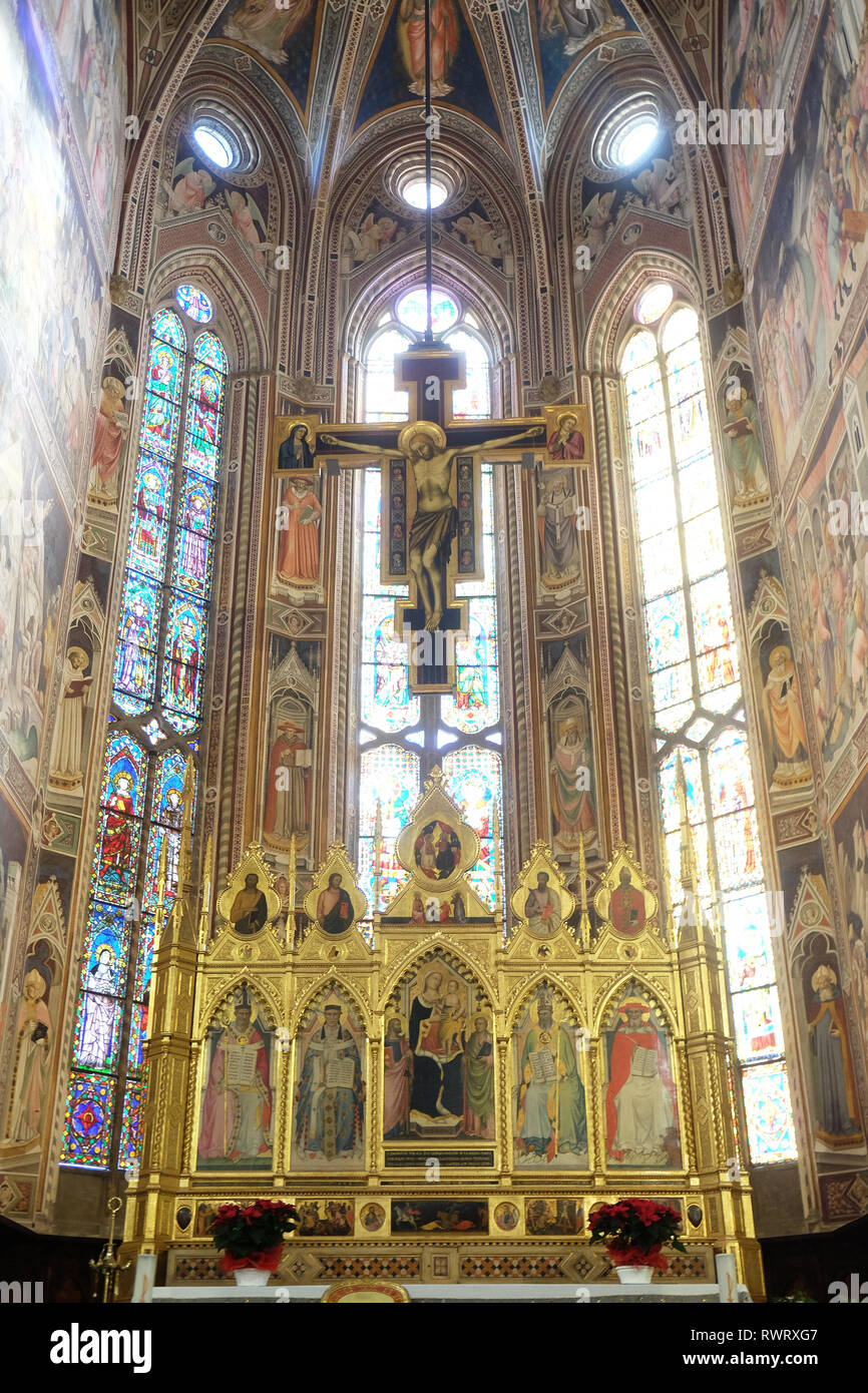 High altar in the Basilica di Santa Croce (Basilica of the Holy Cross) - famous Franciscan church in Florence, Italy Stock Photo