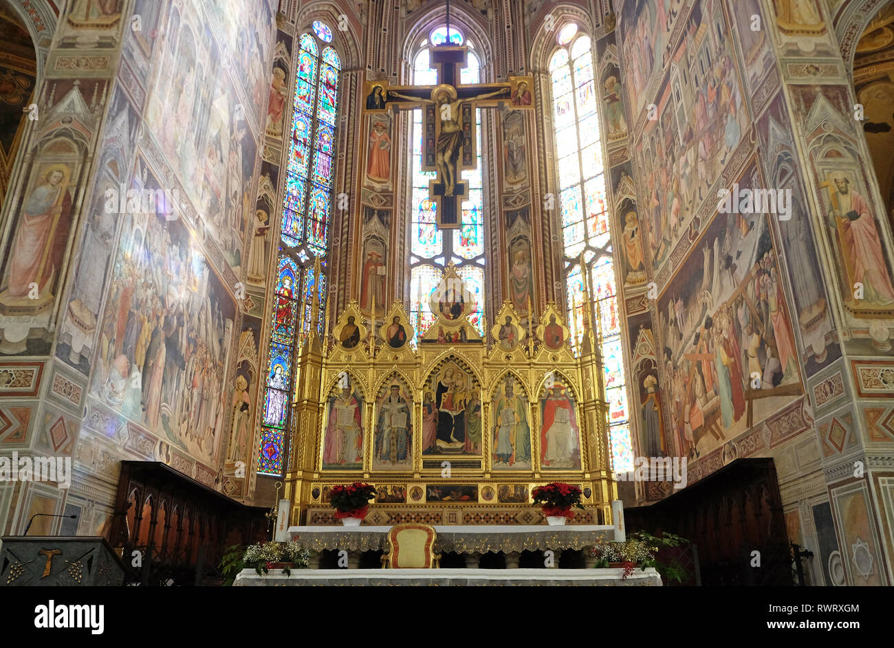 High altar in the Basilica di Santa Croce (Basilica of the Holy Cross) - famous Franciscan church in Florence, Italy Stock Photo