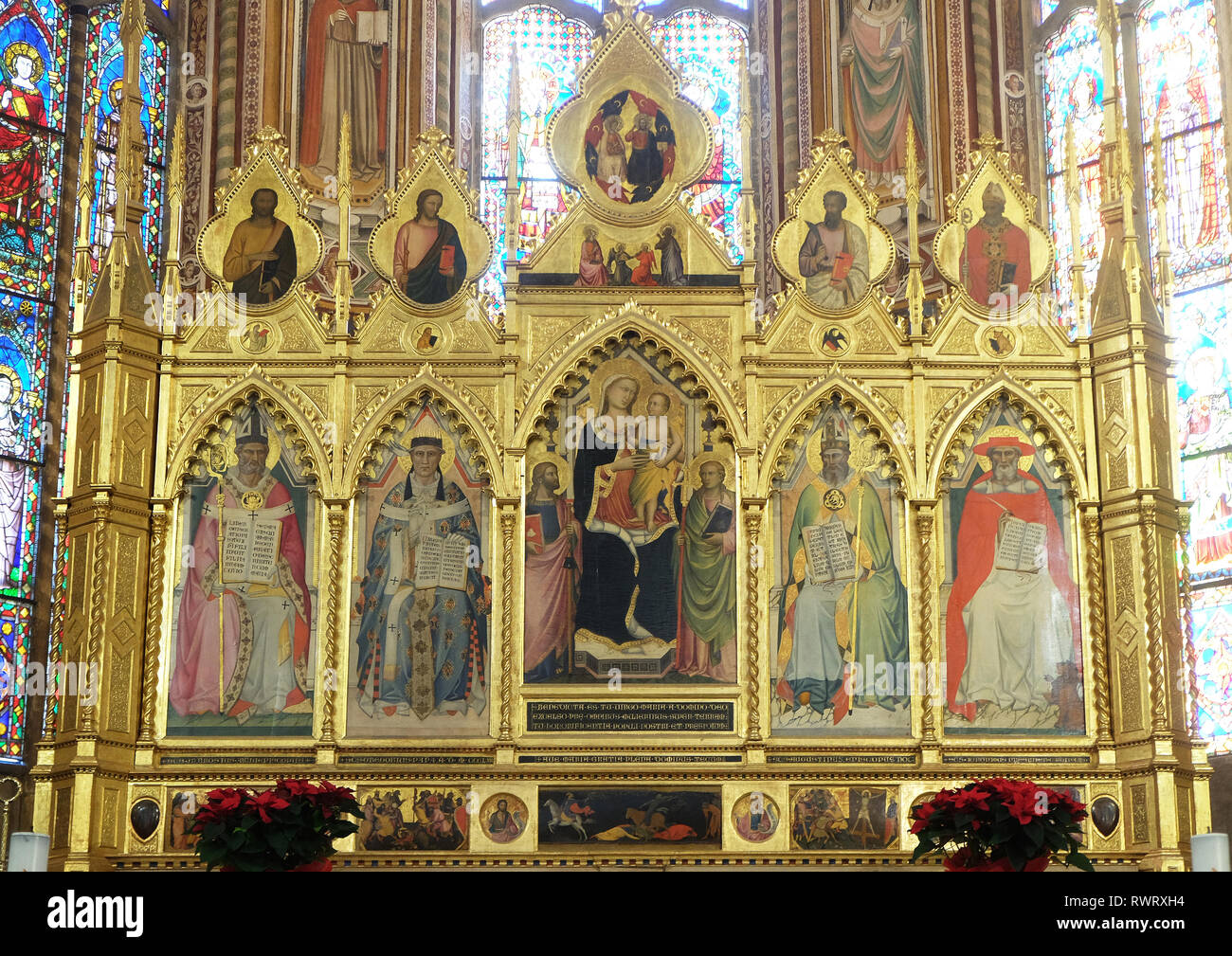 Madonna with the Child and the four Doctors of the Church - Polyptych of the high altar in the Basilica di Santa Croce in Florence Stock Photo