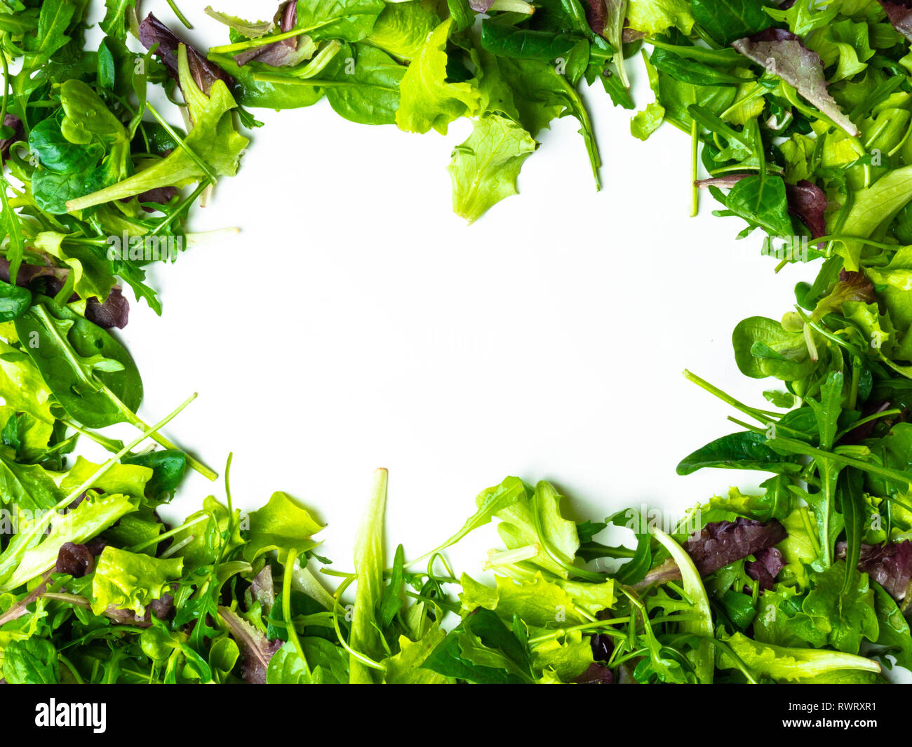 Mixed green Salad, isolated on white, copy space, vitamin and fibre