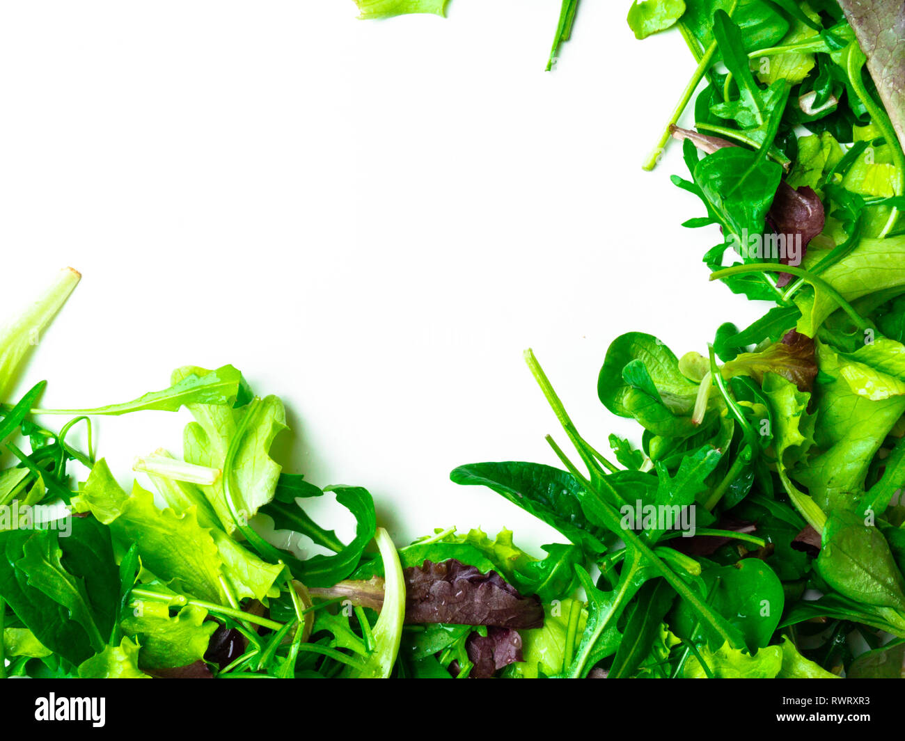 Mixed green Salad, isolated on white, copy space, vitamin and fibre