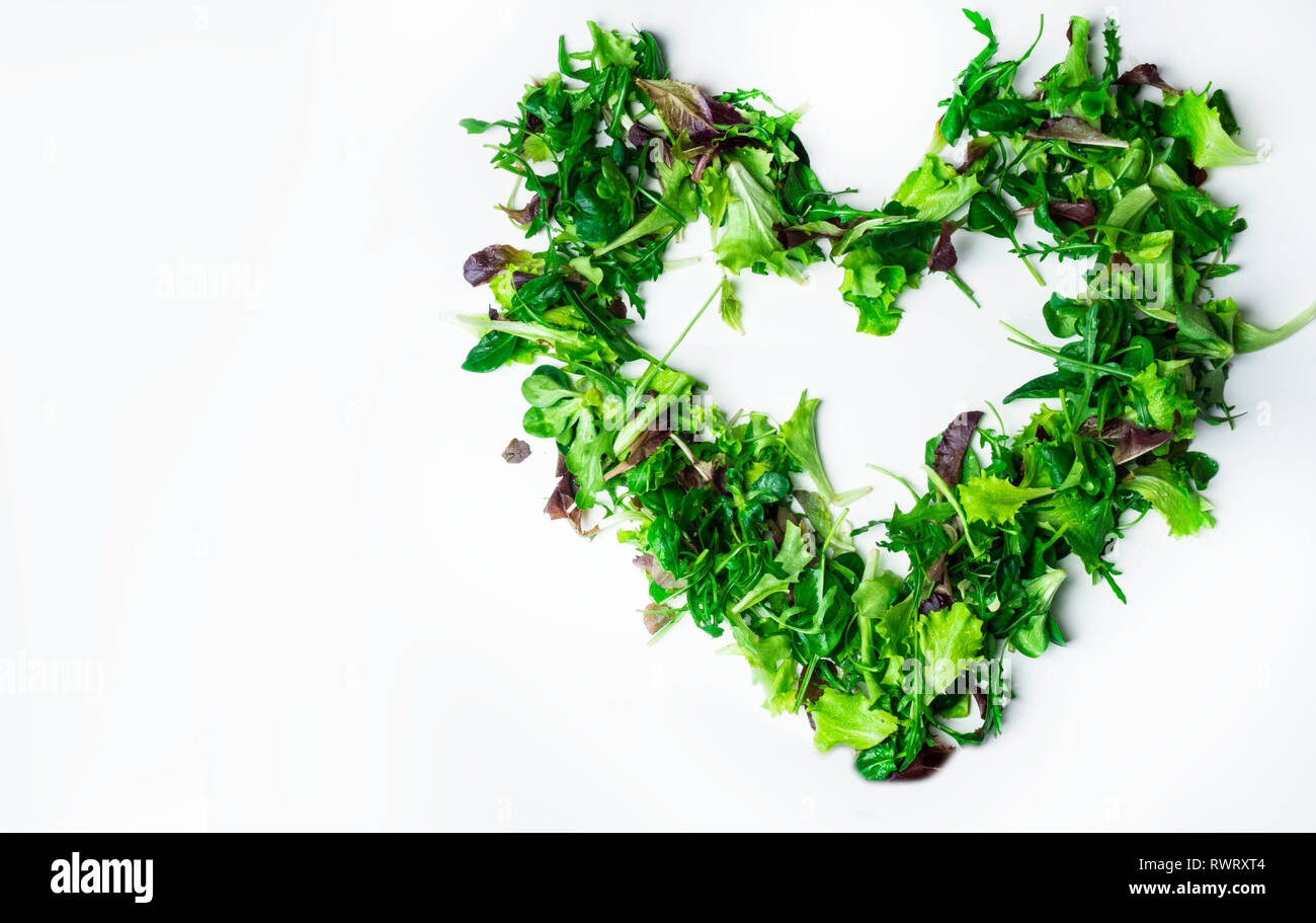 Mixed salad leaf. Lettuce spinach isolated on white background, heart