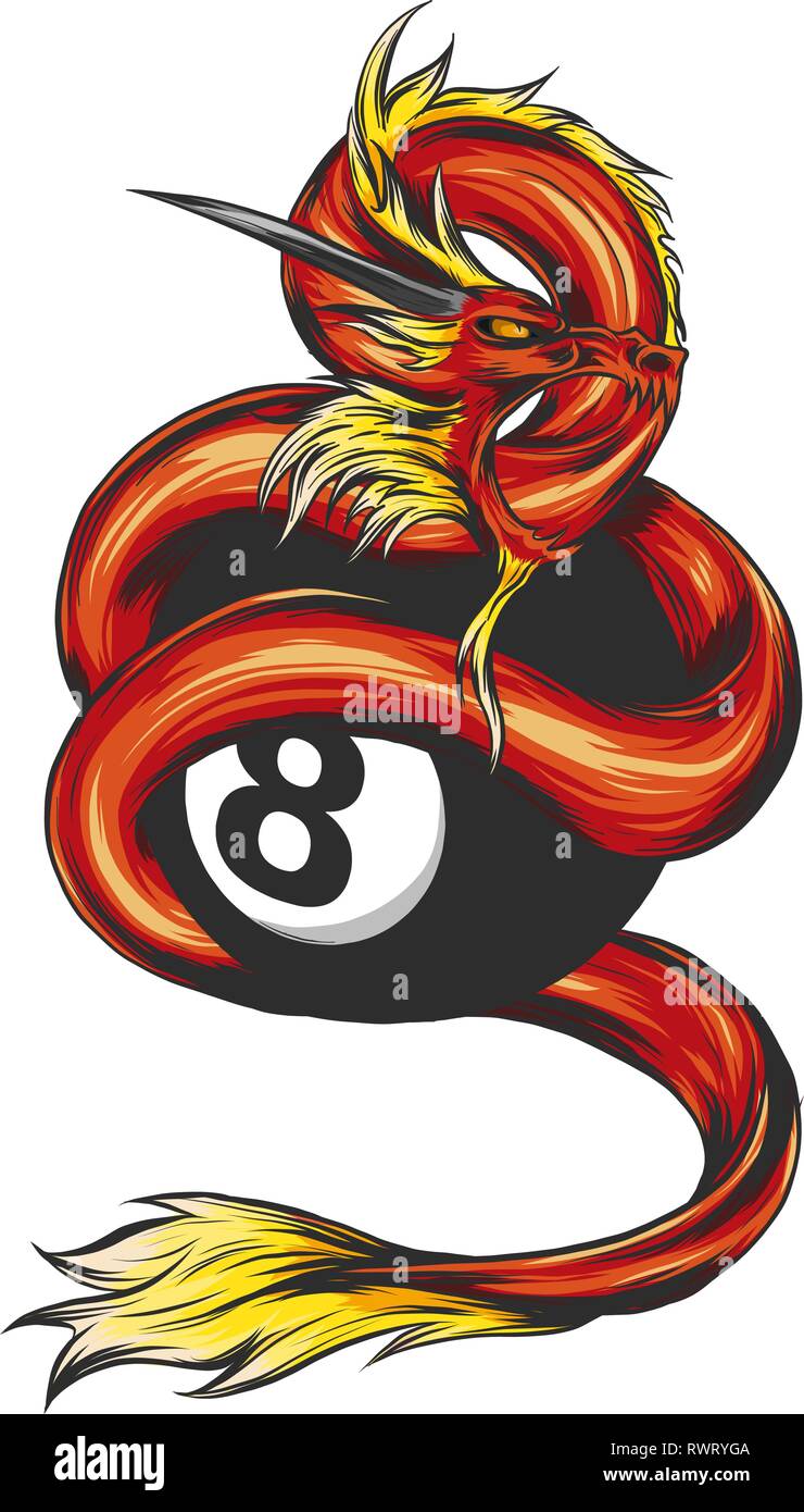 dragon twisted to a billiard ball illustration Stock Vector