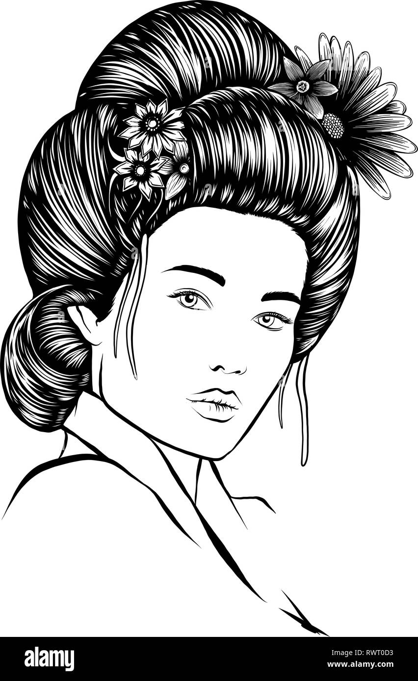 face of a geisha drawn like a comic Stock Vector