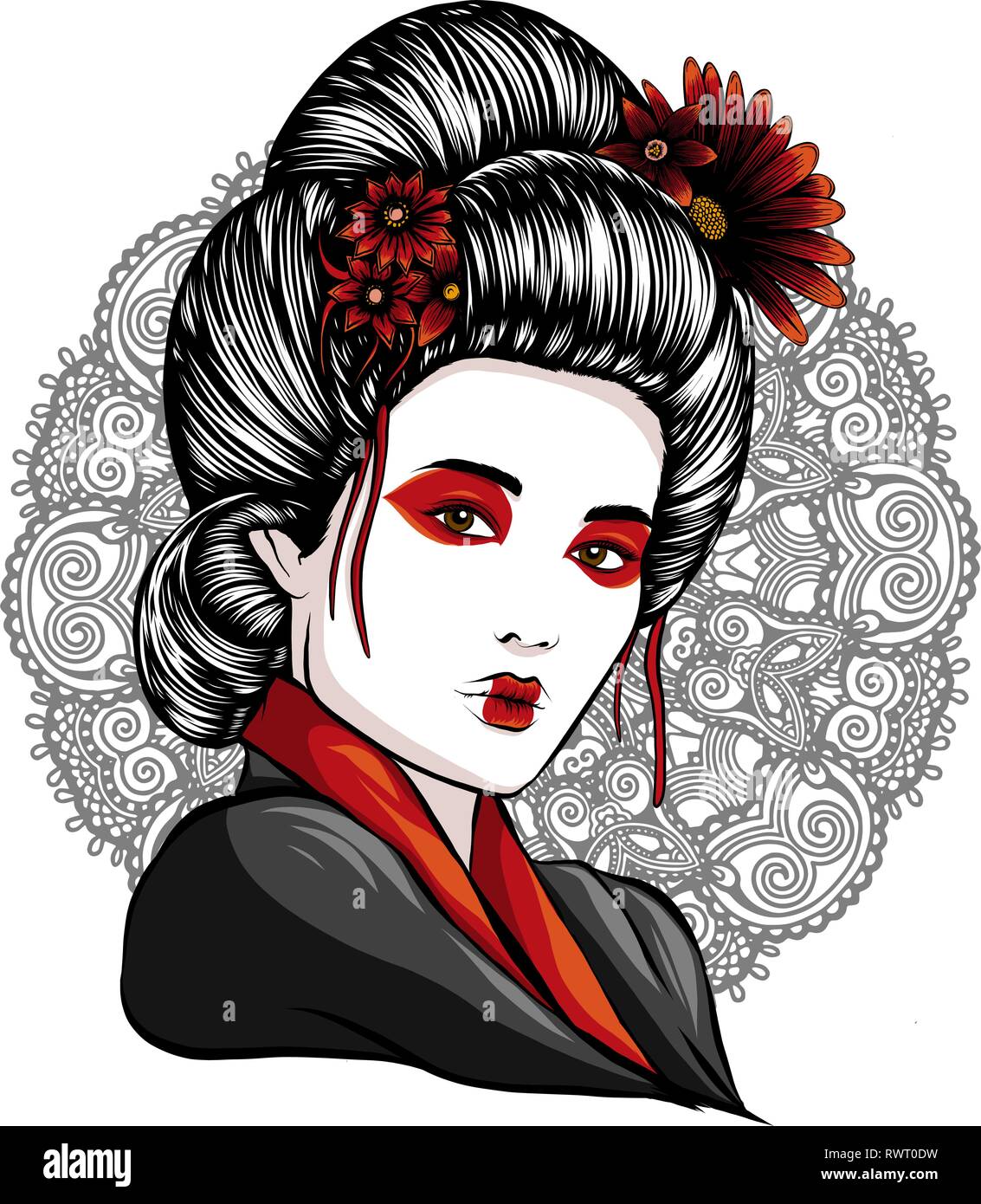 face of a geisha drawn like a comic Stock Vector