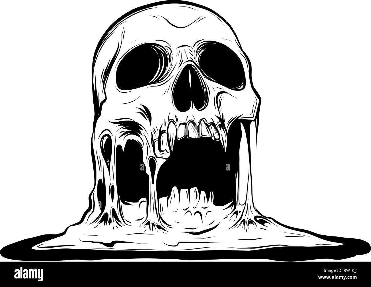 skull that is melting vector drawing illustration Stock Vector