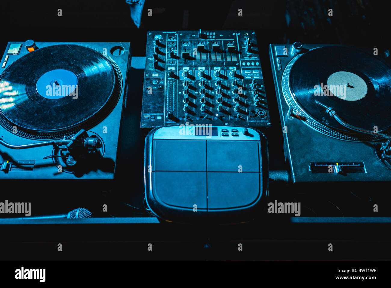 dj mixer with equalizer and vinyl records in Stock Photo Alamy