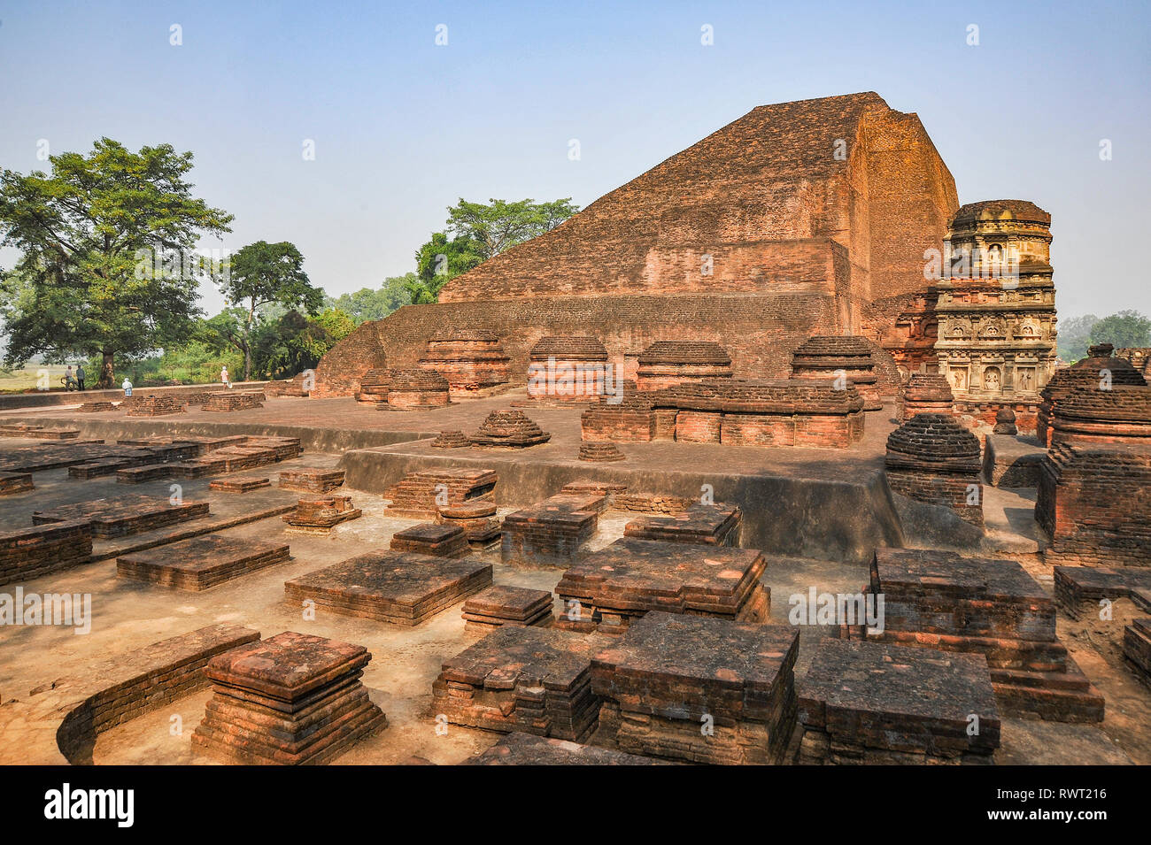 INDIA, NALANDA, Ruins of the ancient Buddhist monastery Mahavihara , which was also a leading teaching institution under the Gupta Empire Stock Photo