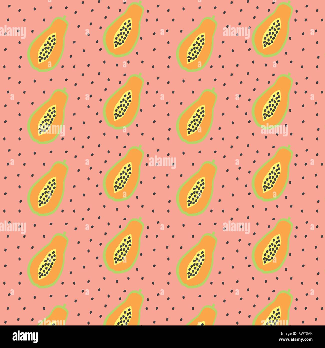 Papaya vector pattern on a pink dotted background Stock Vector