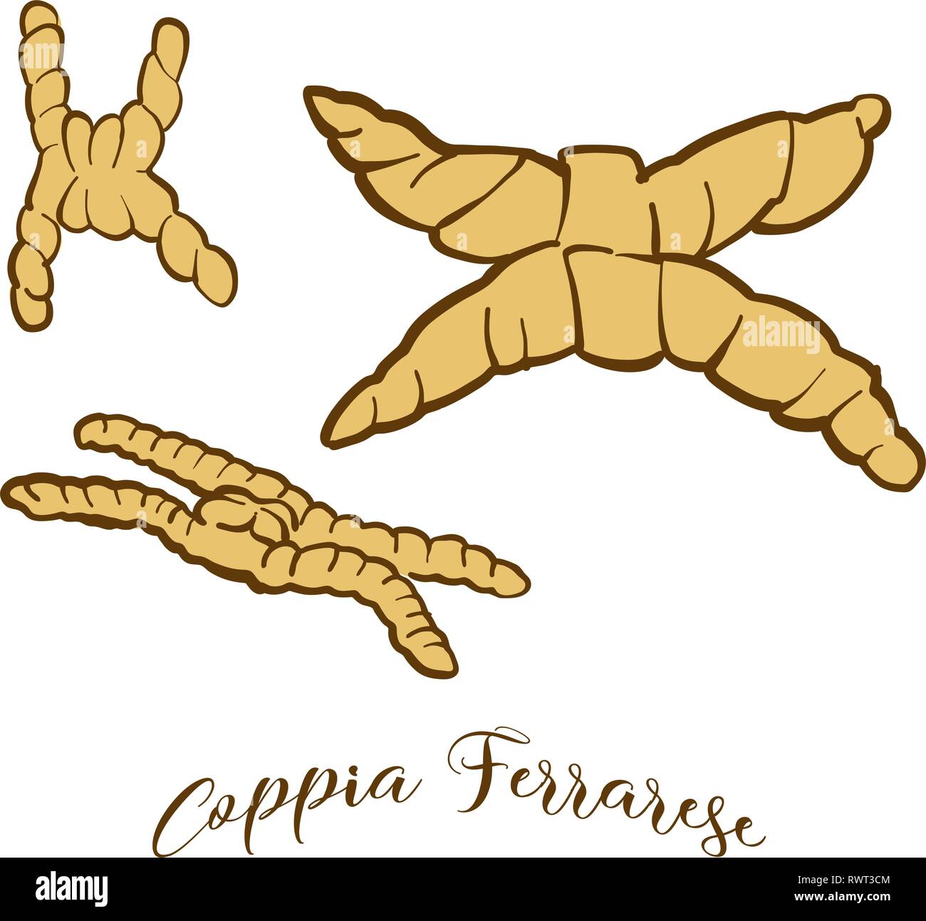 Colored Sketches Of Coppia Ferrarese Bread Vector Drawing Of Sourdough Food Usually Known In Italy Colored Bread Illustration Series Stock Vector Image Art Alamy