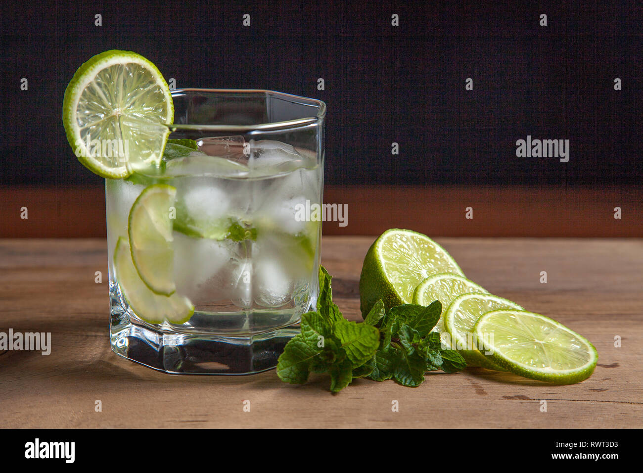 Mojito summer beach refreshing tropical cocktail in glass soda water