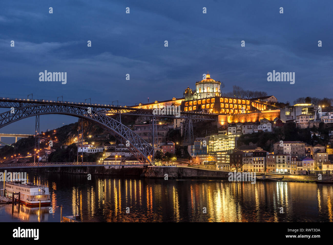looking across the Douro river to Gaia from Riberia in Porto Portugal Stock Photo