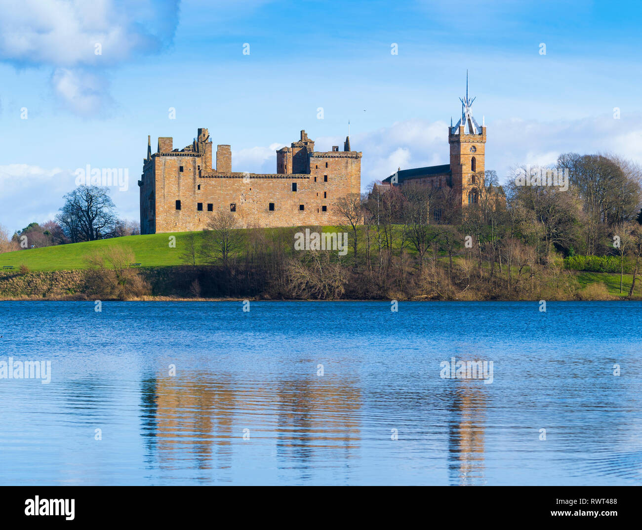 View of Linlithgow Palace in Linlithgow, West Lothian, Scotland, UK. Birthplace of Mary Queen of Scots. Stock Photo