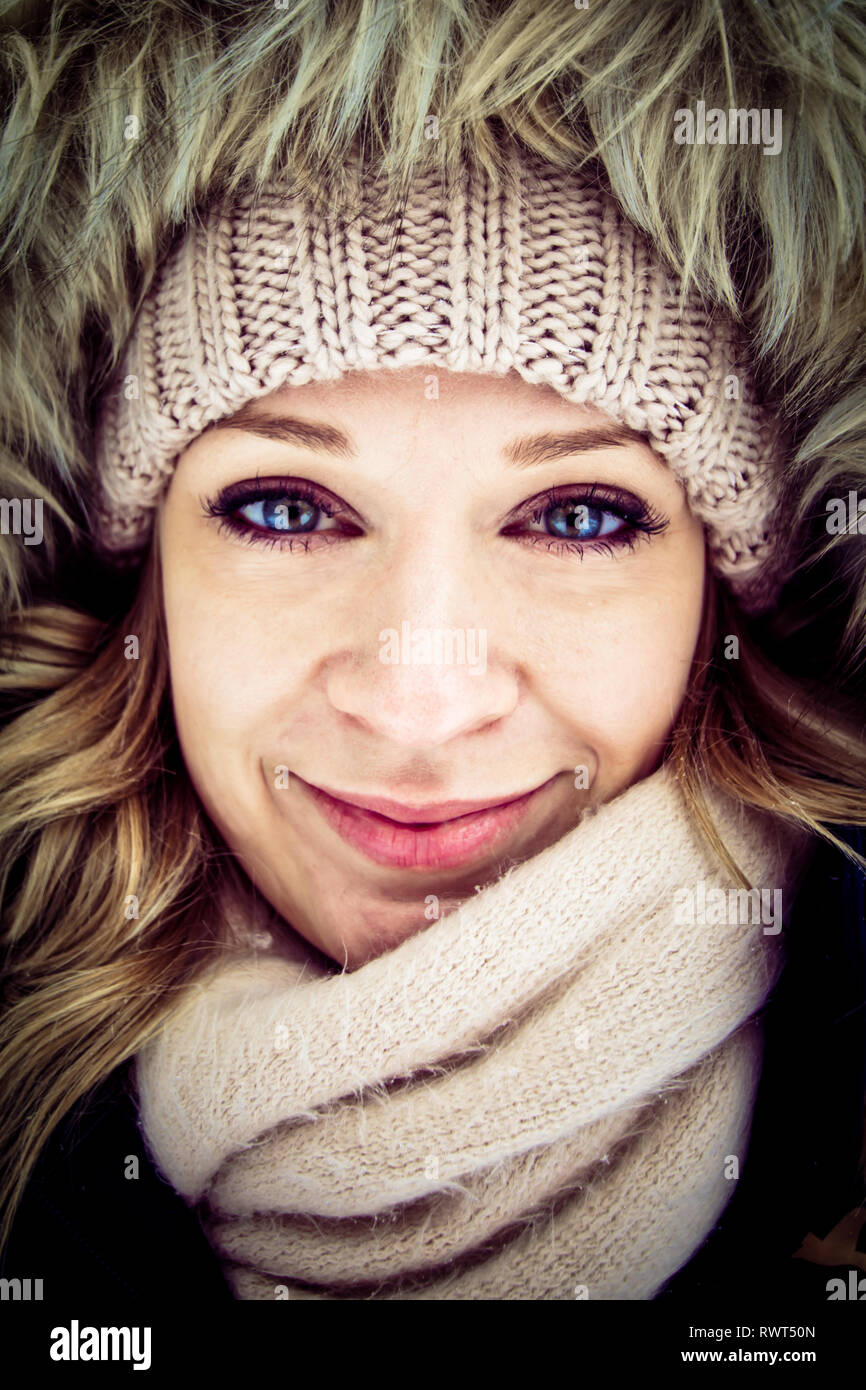 Blonde woman eyes up close hi-res stock photography and images - Alamy