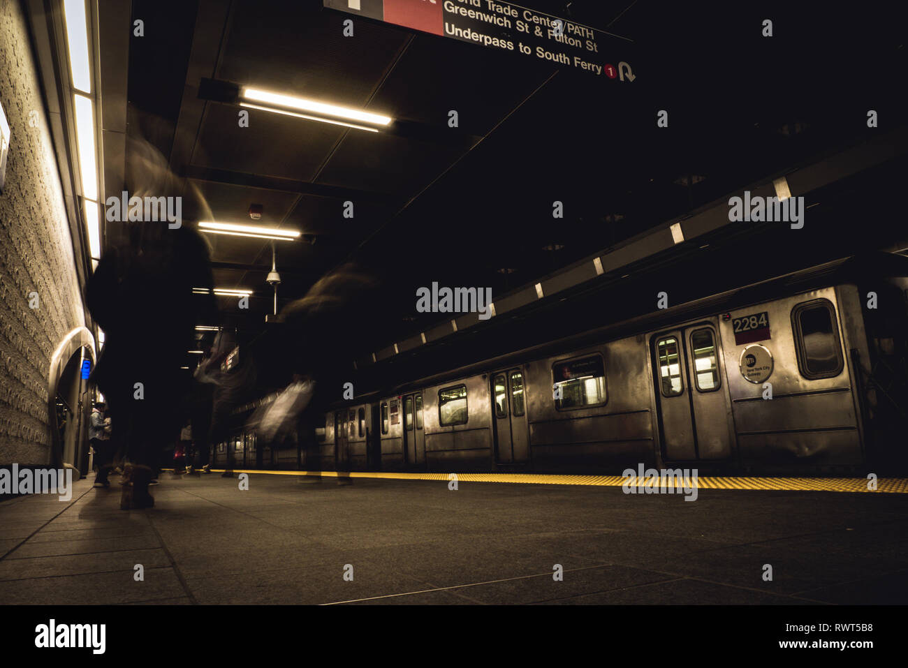 Stationary New York Subway Train Stock Photo