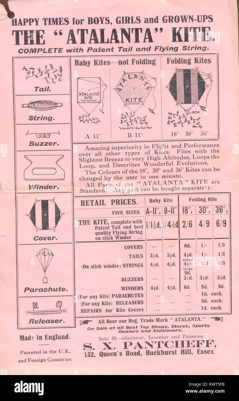 Advertisement flyer for The Atalanta Kite circa 1925 Stock Photo - Alamy