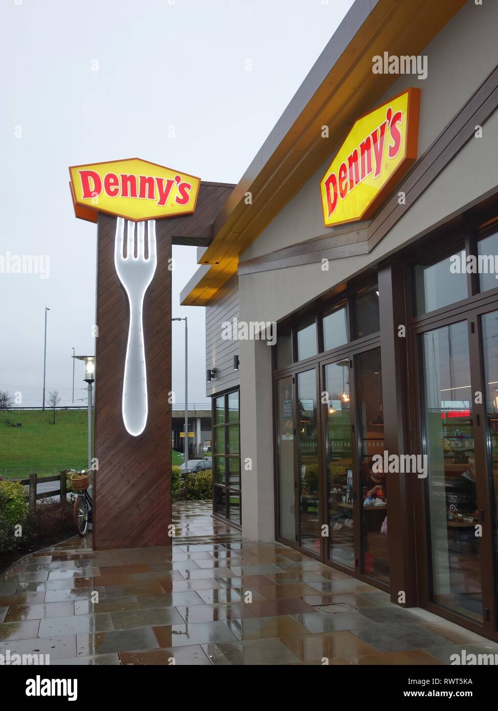 A long awaited American food chain restaurant, Denny's, opened for business in 2018 in Hillington, Glasgow Scotland, UK Stock Photo