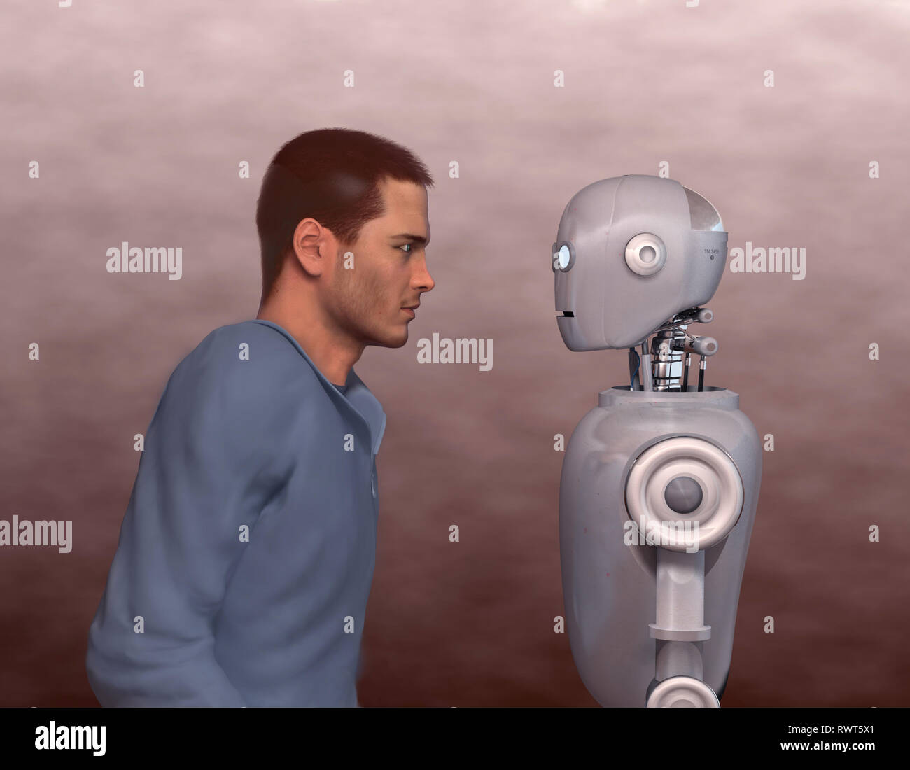 Man and robot Stock Photo