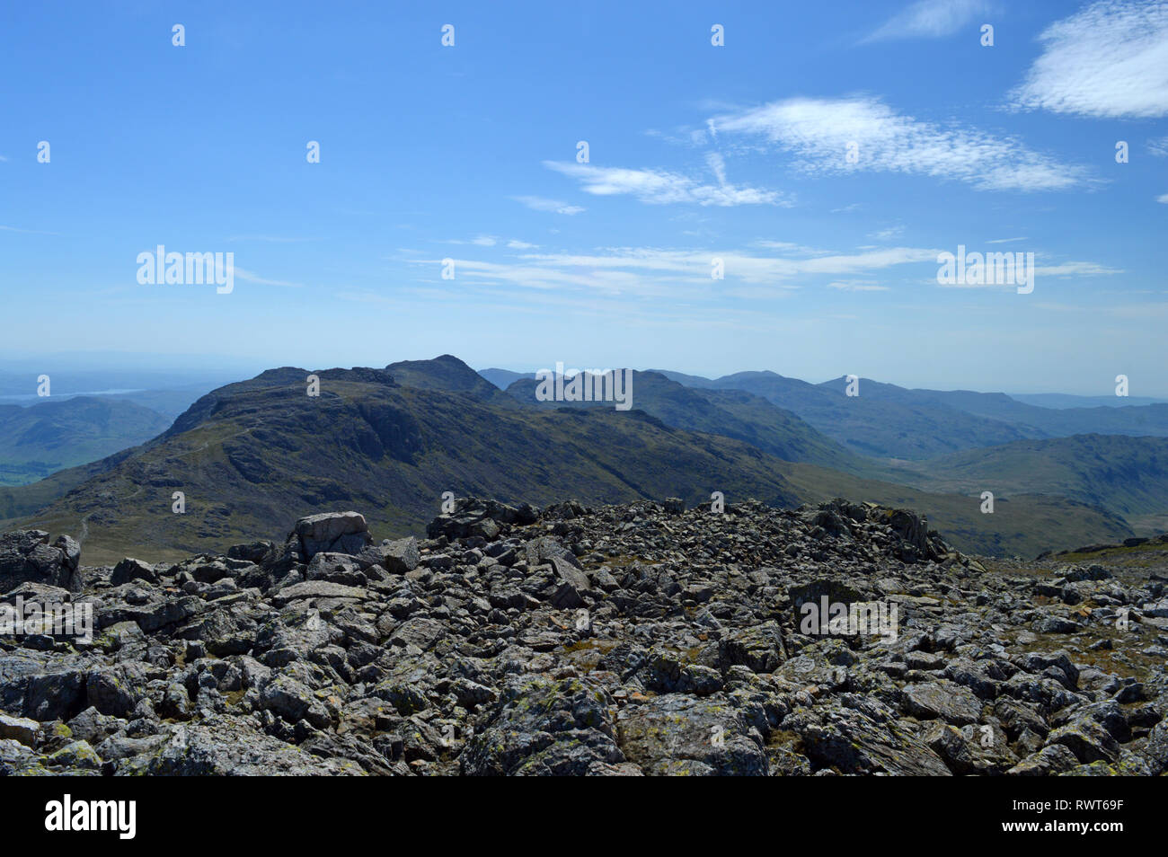 Langdale Pikes viewed from Great end on walk from Scafell Pike Stock Photo Alamy