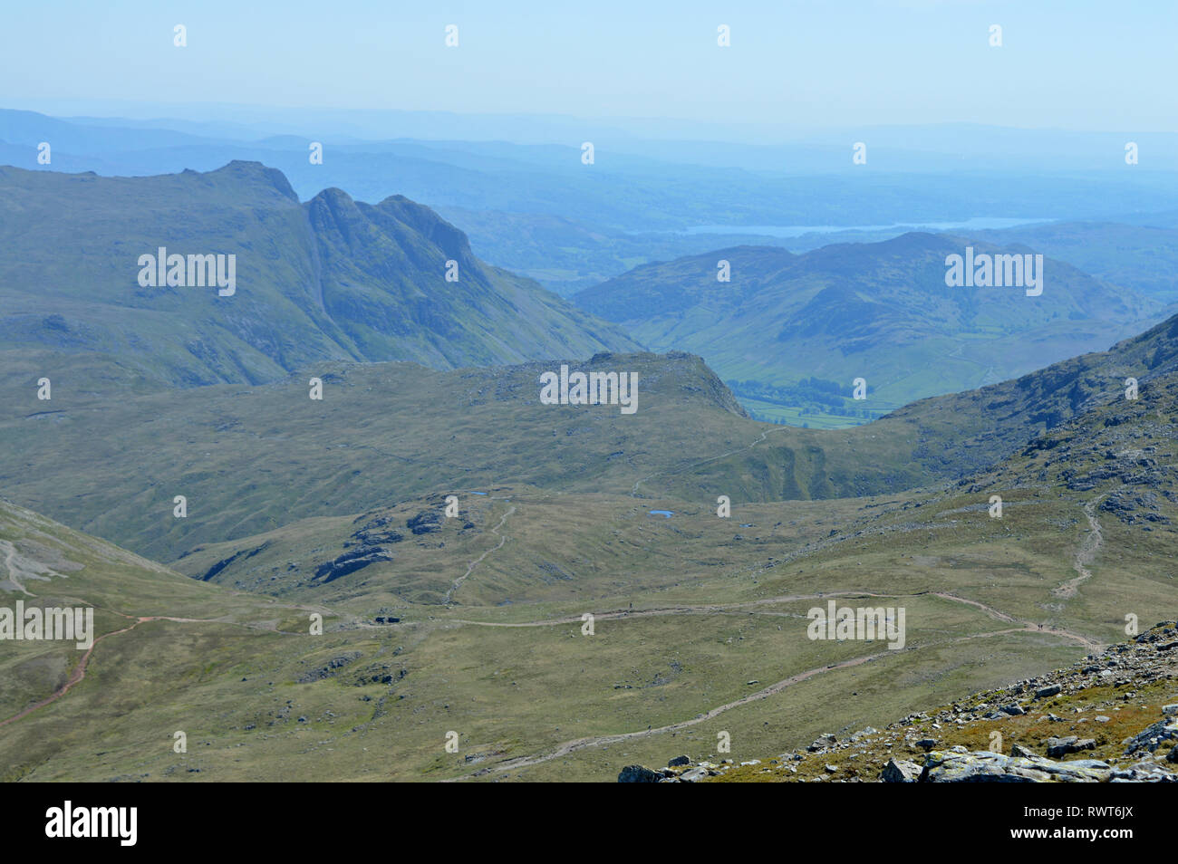 Langdale Pikes viewed from Great end on walk from Scafell Pike Stock Photo Alamy