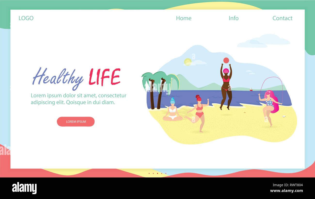 Healthy Life Horizontal Banner With Copy Space Group Of Young Multiracial Happy Girls Playing Relaxing On Beach Seaside Background Summer Time Acti Stock Vector Image Art Alamy