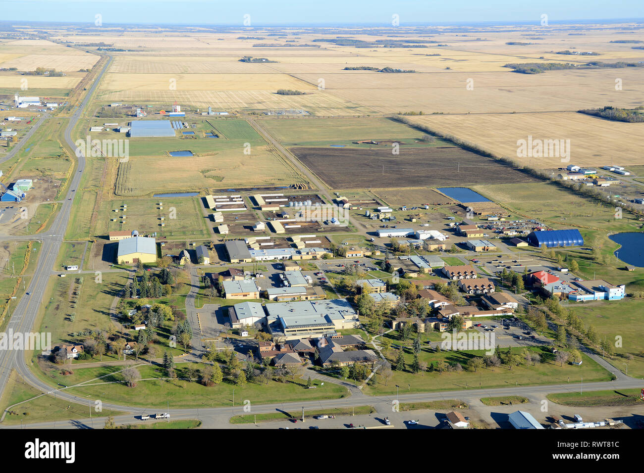 aerial, Grande Prairie College, Fairview, Alberta, Canada Stock Photo