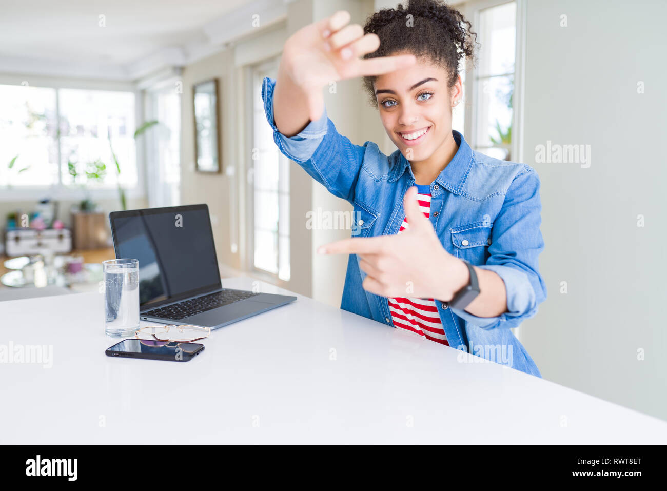 Young african american business woman working using computer laptop ...