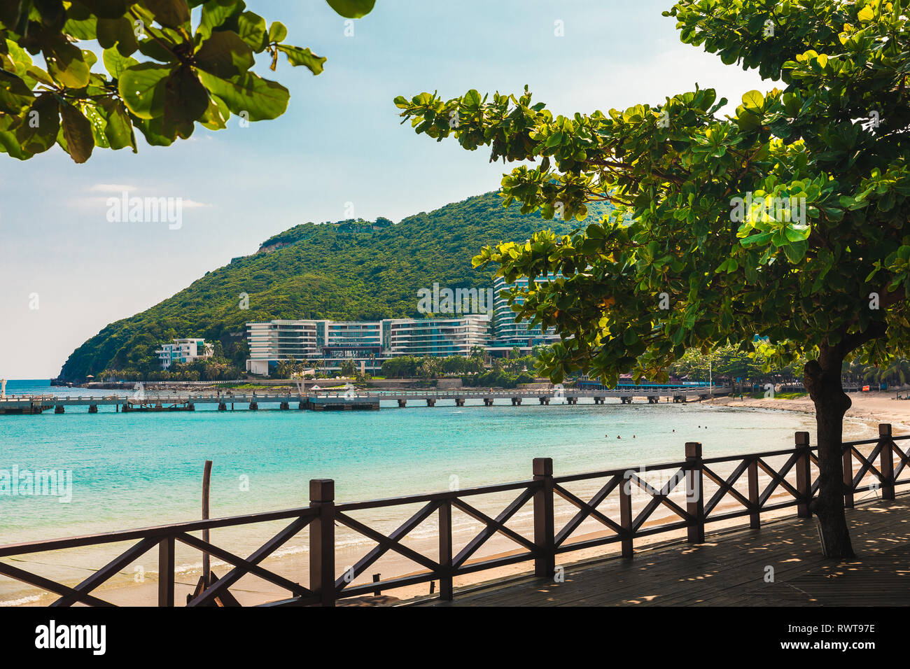 Beautiful Panoramic view of the resort city, China, Hainan. Residential ...