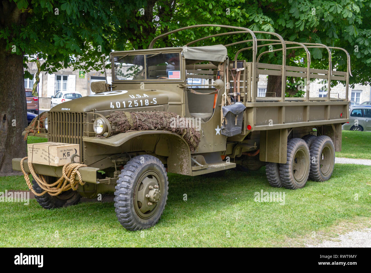 World War 2 U.S Army GMC CCKW 2½-ton 6x6 truck in Sainte-Marie-du-Mont, Normandy, Manche, France, in June 2014. Stock Photo